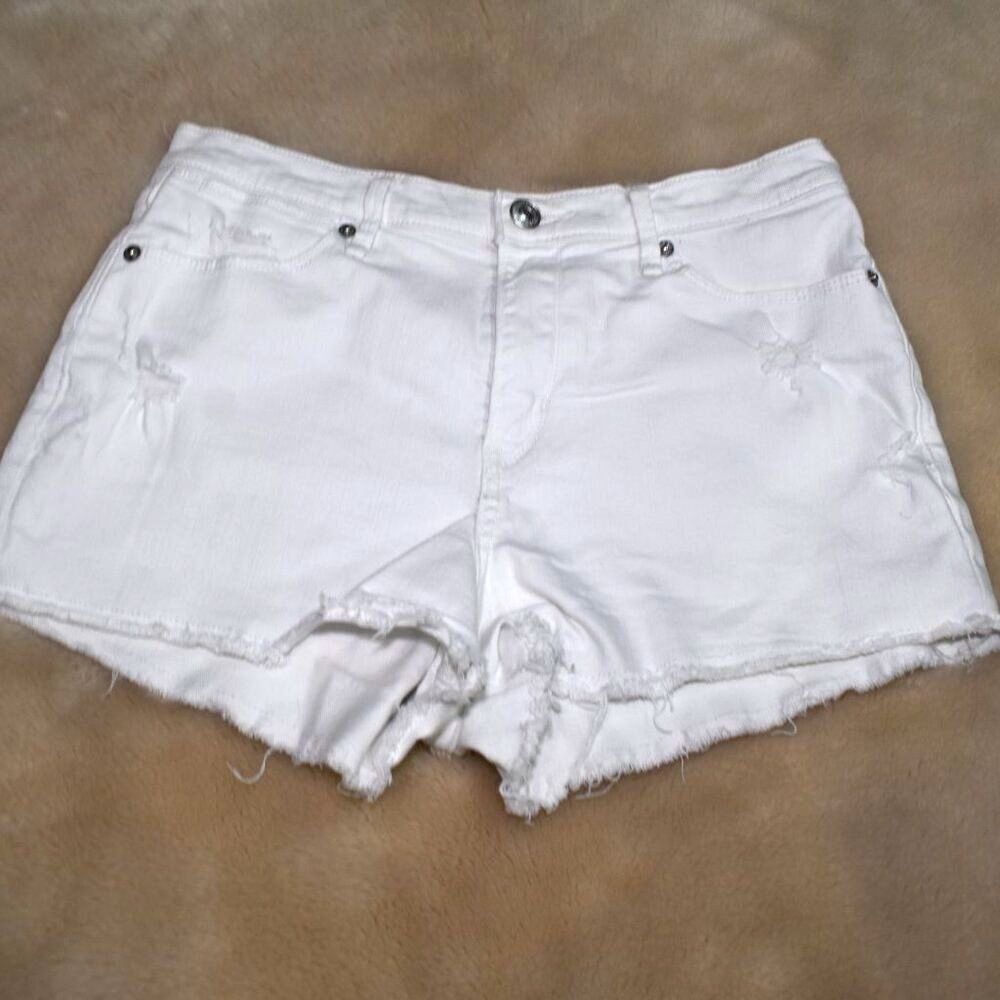 Abercrombie White Cut Off High Rise Denim Shorts Size 2 Distressed Casual - Picture 14 of 15